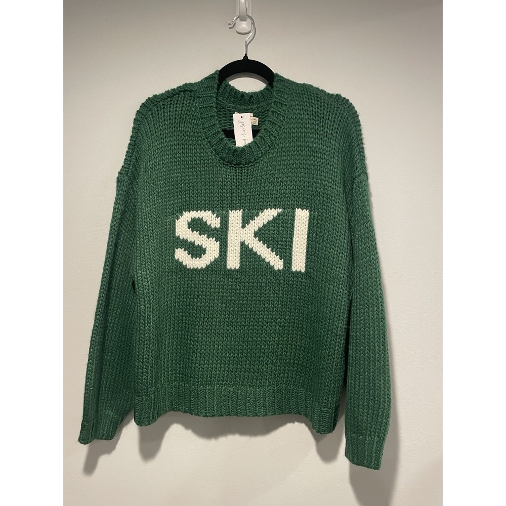 Dreamers By Debut Womens Green SKI Chunky Knit Sweater Pullover Size Med Large